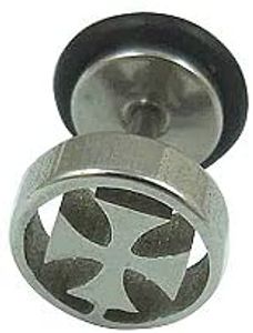 Ohrstecker Ear Fake Plug Malteser Kreuz Silber Stahl mit Gummiring Ohrpiercing- 1894