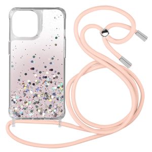 Apple iPhone 13 Pro Max Glitter Hülle mit abnehmbarer Kette - Rosa
