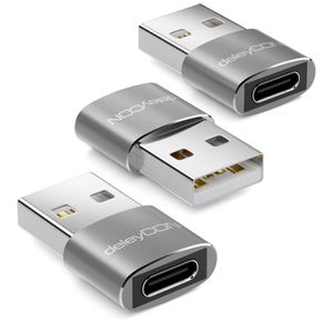 deleyCON USB C auf USB Adapter [3 Stück] USB C Buchse auf USB A Stecker - für PC Computer Laptop Notebook Aluminium Silber