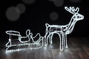 Standsilhouette Weihnachtsdeko Rentier mit Schlitten grosse Ausführung 145cm, 288 LED eisweiss