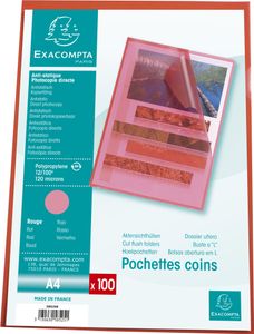 Exacompta 10x Packung 100 Aktenhüllen PP genarbt 1,2mm - A4 - Rot - 58525E