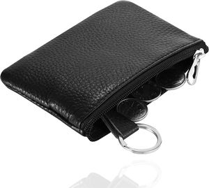 2x Schlüsseltasche - schwarz Schlüsselmäppchen mit Reißverschluss - Tasche & Etui für Schlüssel & Autoschlüssel - Schlüsselbeutel mit Leder Optik