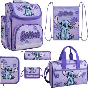 Mädchen Schulranzen 1. Klasse STITCH Schultasche im Set 6-tlg. mit Sporttasche plus gratis Buntstifte