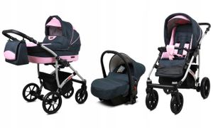 BabyLux® Largo | Kočík 3v1 Bambimo | Grey Light Pink | Detský kočík Kombi | Detský kočík set | Bu