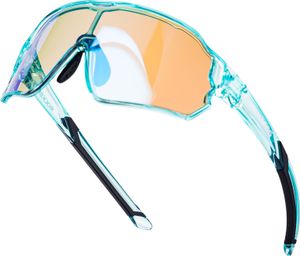 ROCKBROS Fahrradbrille Kinder/Jungen 8-14 Alt Sonnenbrille Selbsttönende Brille für Outdoorsport Transparentes blaugrün