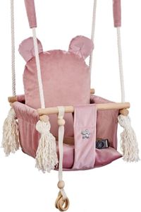 Love Gifts® Babyschaukel aus Holz hochwertig und geeignet als Indoor Schaukel, montierbar an der Decke sowie im Türrahmen, Bär-Rose, Made in EU