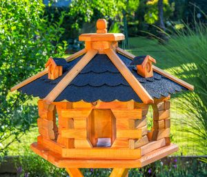 Vogelhäuschen, Vogelhaus mit Bitumschindeln, behandelt, Futtervogelhaus aus Holz