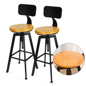 Barová stolička Sada 2 dřevěných výškově nastavitelných stoliček s opěradlem Barová stolička Kuchyňská snídaňová barová židle Retro 84 cm
