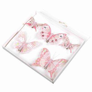 5 Schmetterlinge Set 5 + 8cm mit Metall Clip Foam Butterfly Frühling, Farbe:pink