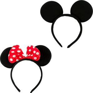 Oblique Unique 2x Haarreif Haarreifen Maus Mouse Ohren für Fasching Karneval Party - rot schwarz