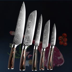 KEPEAK Messerset 5-teilig, Kochmesser Japanermesser Allzweckmesser Santoku-Messer Gemüsemesser, Rostfreier Stahl , Scheide