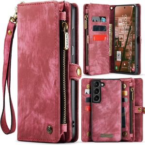 Für Samsung Galaxy S24 Plus CaseMe Kunstleder Multifunktion Zipper Wallet Tasche Rot