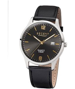 Regent Herren-Armbanduhr Elegant Analog Leder-Armband schwarz Quarz-Uhr Ziffernblatt anthrazit grau UR1113407