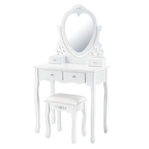Juskys Toaletní stolek "Julia" bílý se srdcovým zrcadlem a stoličkou