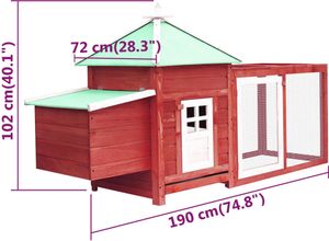 vidaXL Kurník s hnízdem pro slepice červený 190x72x102 cm jedlový masiv