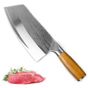 KEPEAK Edelstahl Küchenmesser Steakmesser Holzgriff Kochmesser Japanisches Küchenmesser Damaskus Messer 4Cr13 Superscharfe Klinge