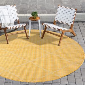 In- & Outdoor-Teppich Modern Flachflor Modernes Design, Farbe:Raute-Gelb, Größen:120 cm Rund