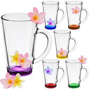PLATINUX Bunte Kaffeegläser Teegläser mit Griff 360ml Set 6 Teilig Mehrfarbig Trinkglas aus Glas