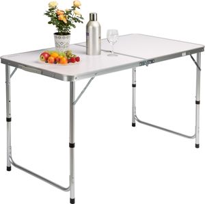 CASARIA® Campingtisch klappbar Camping höhenverstellbar Klapptisch Alu 120x60cm Tragegriff Weiß Kofferfunktion Tisch faltbar Garten Balkon Picknick