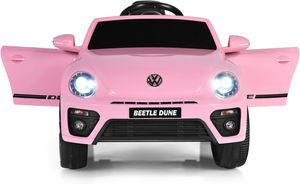 Elektroauto für Kinder, 12V Kinderfahrzeug mit 2,4G Fernbedienung, Kinderauto elektrisch mit LED-Licht & Musik & Sicherheitsgurt, 2-Sitzer Elektroauto für Kinder 3–8 Jahre (Rosa)