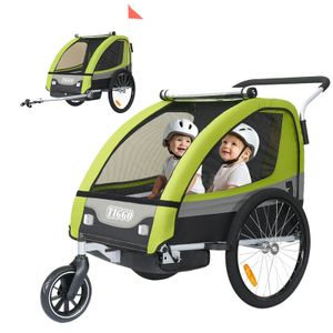 TIGGO® 2in1 Fahrradanhänger 5-Punkt Sicherheitsgurt Jogger Kinderanhänger Joggerfunktion Kinderfahrradanhänger für 1 bis 2 Kinder 360° Drehbar