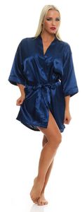 Damen Morgenmantel kurzer Kimono in Satin-Optik; Blau S