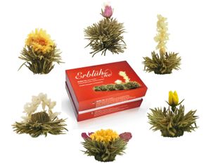 Creano Teeblumen Mix – „ErblühTee“ in edler Geschenkbox | Weißtee (6 verschiedene Sorten Teerosen)