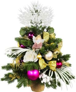 Ozdobiona sztuczna choinka PINK DECORATIONS II 60 cm z oświetleniem LED W KWIATACH