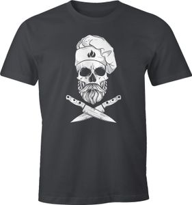 Herren T-Shirt Grillen Koch Totenkopf Messer Hipster Skull Chef Grill-Shirt Moonworks® dunkelgrau L
