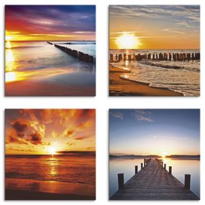 ARTland Leinwandbilder Set, 4tlg. Ostsee Strand Sonne Sonnenuntergang Größe: 20x20 cm