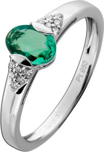 Smaragd Platin Diamantring 950 grüner Smaragd Edelstein Brillanten 0.10ct 18