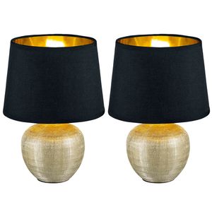 2x Tischleuchte, Keramik gold, Textil schwarz, H 26 cm