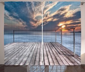 ABAKUHAUS Landschaft Rustikaler Vorhang, Sea View Terrace Sunset, Wohnzimmer Universalband Gardinen mit Schlaufen und Haken, 280 x 245 cm, Hellbraun Himmelblau