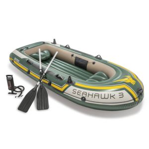 INTEX 68380 Schlauchboot Seahawk 3 mit Pumpe und Paddel, 295 x 137 x 43 cm, dunkelgrün, gelb, grau, Maximale Tragfähigkeit: 360 kg