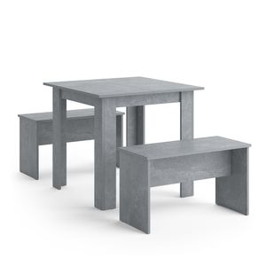 Vicco Esstisch Set Sentio, 80 x 80 cm mit 2 Bänken, Beton