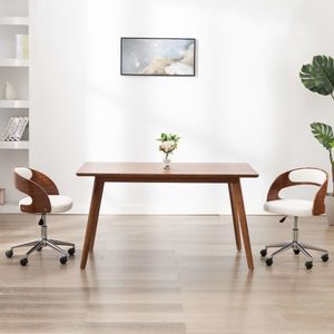 Prolenta Premium  Drehbarer Bürostuhl Weiß Bugholz und Kunstleder