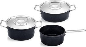 Fissler Adamant / Aluminium-Kochtopfset, 3-teilig, Töpfe-beschichtet mit Metalldeckel, antihaftend (1 Kochtopf ,1 Bratentopf, 1 Stielkasserolle) - Induktion