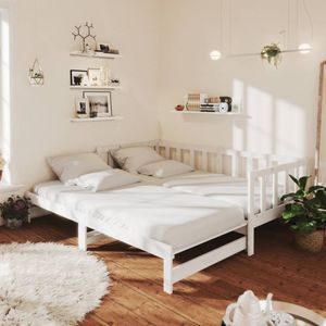 Möbel Tagesbett Ausziehbar Weiß Kiefer Massivholz 2x(90x200) cm   2023