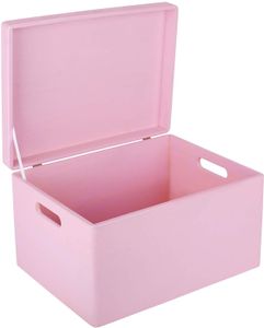 Creative Deco Ružová drevená škatuľa s vekom | 40 x 30 x 24 cm (+/- 1 cm) | Pamäťová schránka Detská veľká škatuľa Drevená škatuľa s vekom a držadlami | Ideálna na dokumenty Cennosti Hračky a nástroje