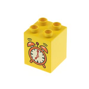 1x Lego Duplo Motiv Bau Stein gelb 2x2x2 hoch bedruckt Wecker Uhr 31110pb092