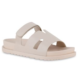 VAN HILL Damen Pantoletten Sandalen Bequeme Profil-Sohle Schuhe 841020, Farbe: Beige, Größe: 40