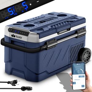 tillvex® Kompresorová chladnička elektrická 41 litrov / námornícka modrá | Elektrický mraziaci box s ovládaním APP USB pripojenie 12/24 V 230V | Chladnička do -20 °C