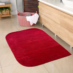 Badezimmer Teppich mit abgerundeten Ecken | waschbar | in rot Größe - 60x100 cm