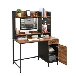 VASAGLE Computertisch  Schreibtisch mit Regalaufsatz Bürotisch mit Schrank und Schublade einfache Montage Industrie-Design vintage braun-schwarz LWD65X