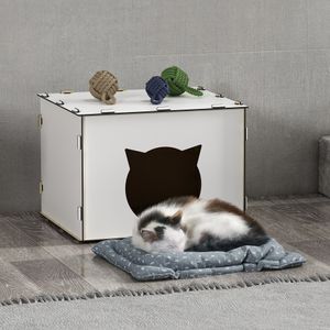 Katzenhaus Elba für Indoor-Katzen Katzenhöhle aus MDF 30 x 40 x 35 cm Rückzugsort Versteck für Katzen und Kleintiere Weiß
