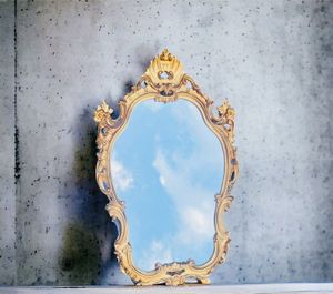 Dekorativní nástěnné zrcadlo, 86x55cm Vintage zrcadlo k zavěšení do ložnice Obývací pokoj komoda Imitace starožitné zlato