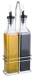 APS, Essig- & Öl-Menage, Glasbehälter mit Deckel und tropffreiem PE-Ausgießer, Menage Set für Essig & Öl, Glasmenage, 34 cm Höhe für je 0,50 Liter