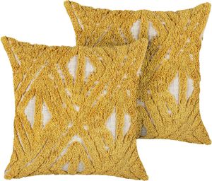 BELIANI Poduszia żółte bawełna 45 x 45 cm geometryczny wzór zdejmowana poszewka z wypełnieniem styl boho