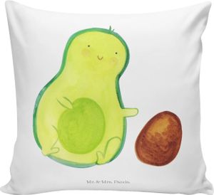 Mr. & Mrs. Panda Sitzkissen Avocado Kern rollt - Weiß - Geschenk, Babyparty, Avocadokern, Sofakissen, Kissen 40x40, Gesund, Geburt, erstes Kind, Kissenbezug 40x40