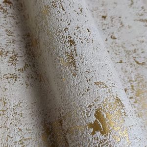 WALLCOVER Vliestapete Weiß Gold Putzoptik mit Mettalic Effekt Vintagetapete Gold Weiß Struktur 10,05 x 0,53 m